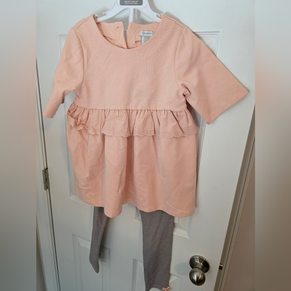Tahari Kids Soft Peach with Ruffle Blouse and Pant Set